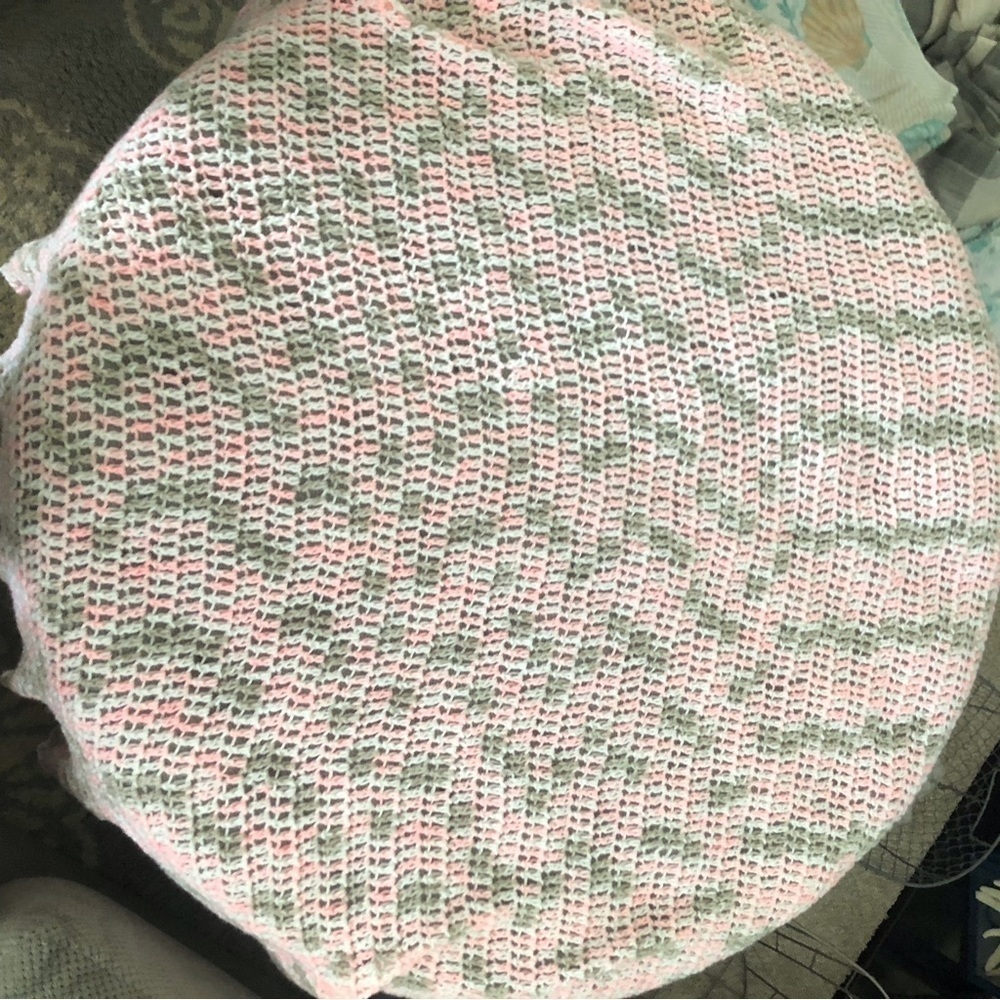 Handmade crochet pink & brown oversized baby blanket